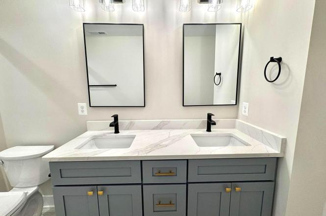 Blue vanity bathroom detail